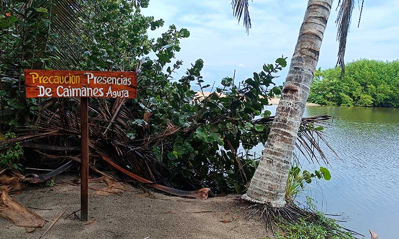 Cartel aviso de caimanes en el Parque Nacional Tayrona