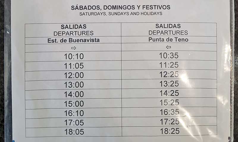 horario bus ida y vuelta a punta Teno Tenerife