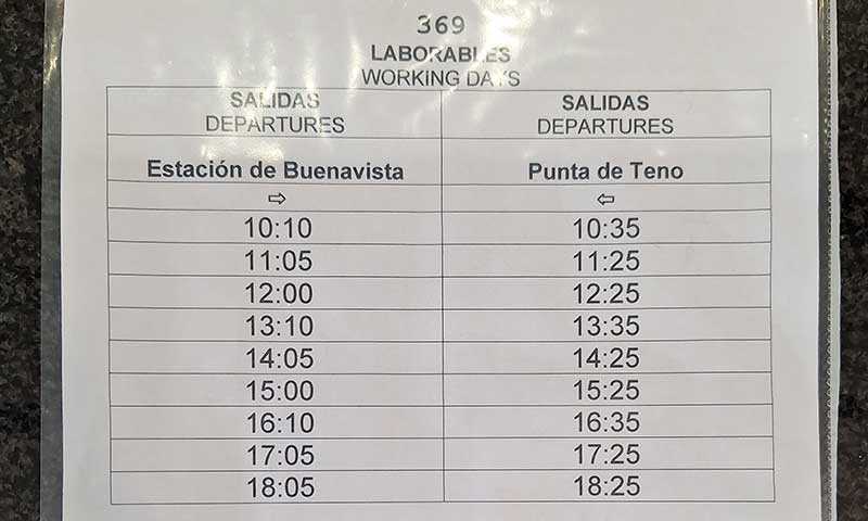 horario bus ida y vuelta a punta Teno Tenerife